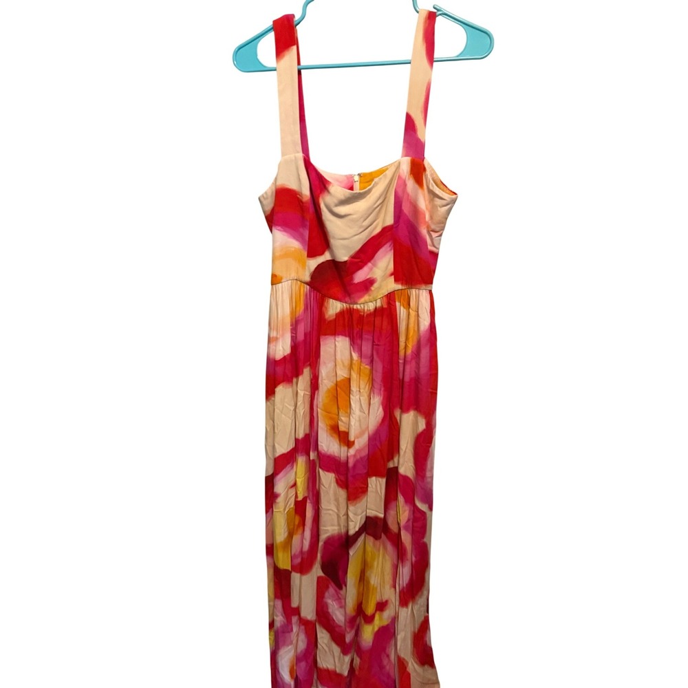 Amanda Uprichard Red Pink Yellow Abstract Floral Maxi Dress High Slit - Picture 4 of 5